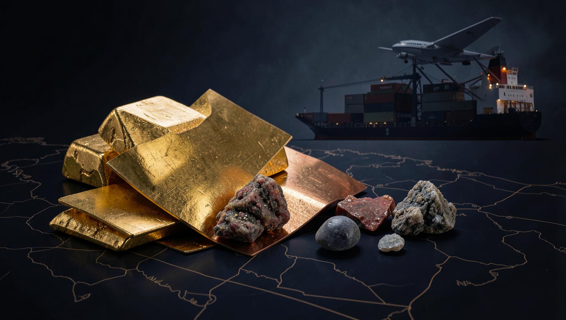 African gold, copper, cobalt and lithium materials beside an international freight corridor