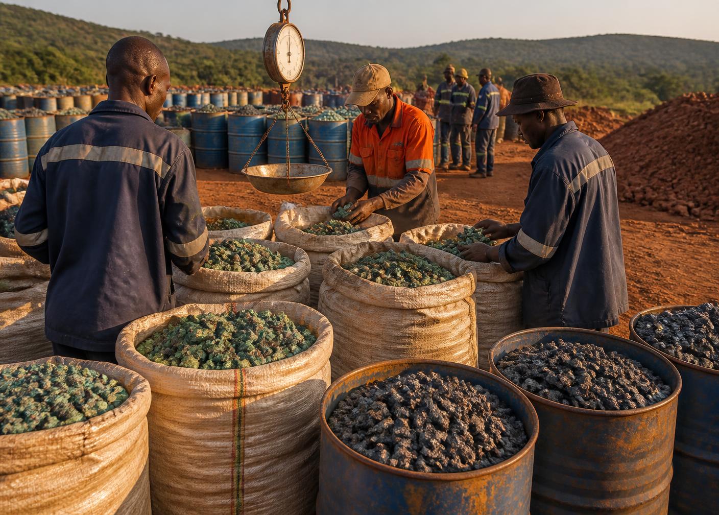 Copper and cobalt ore concentrate being weighed and consolidated at an East African collection yard
